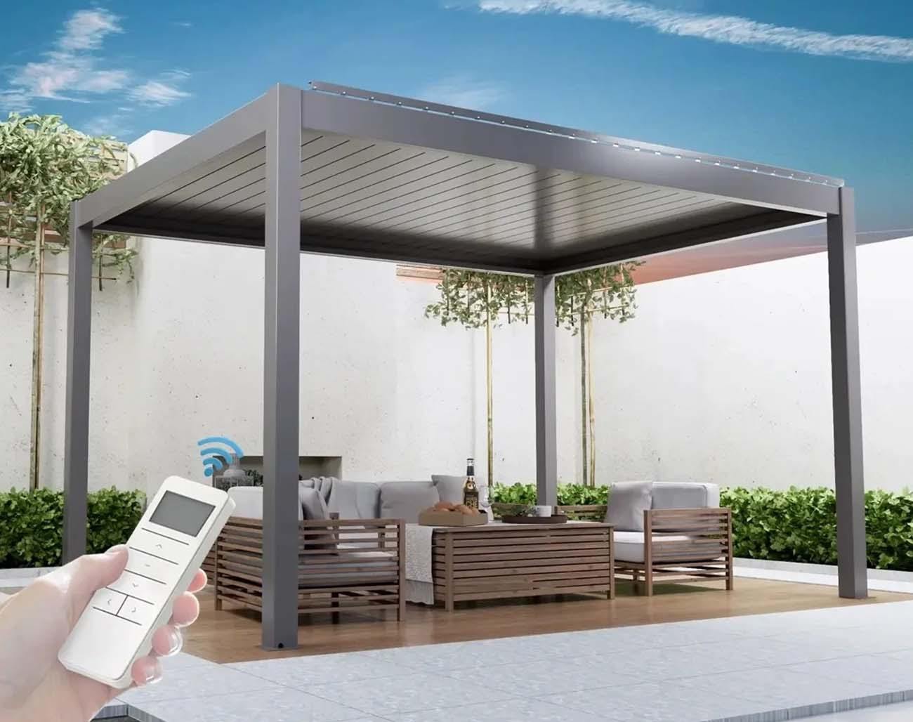 pergola nhom lam dieu chinh khu lounge san vuon