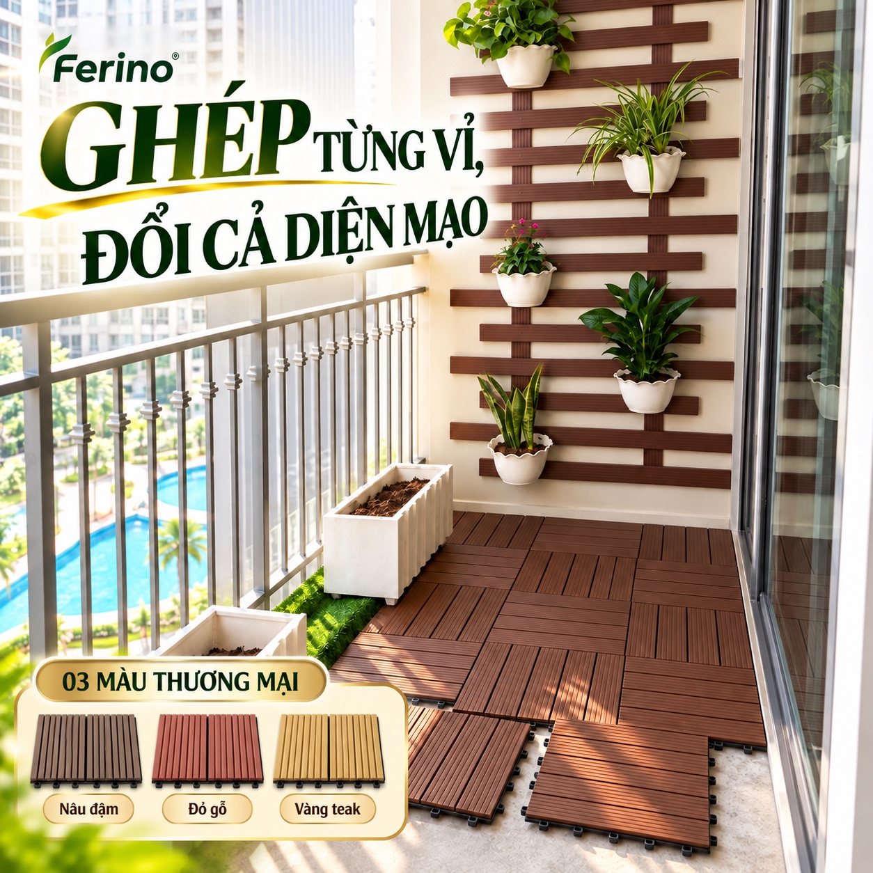 Vỉ nhựa lót ban công lắp ghép theo module
